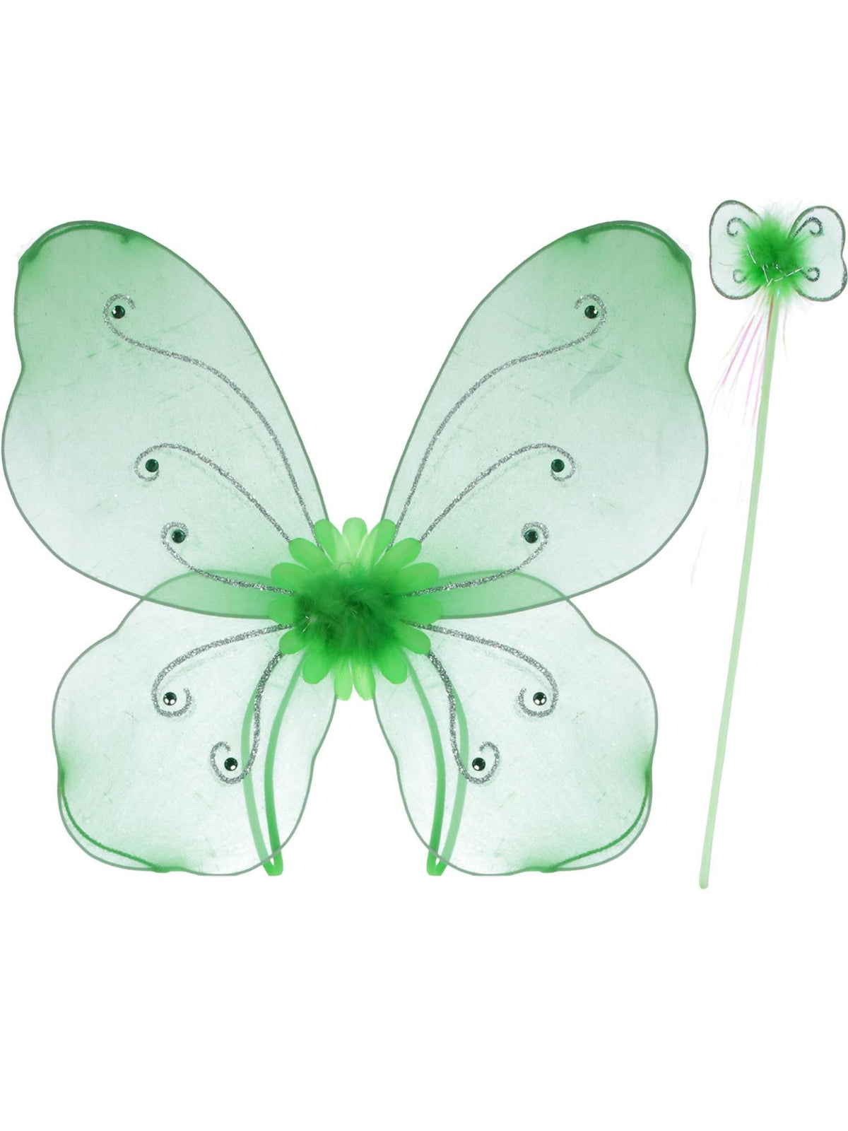 Green butterfly wings and wand set, alternate view