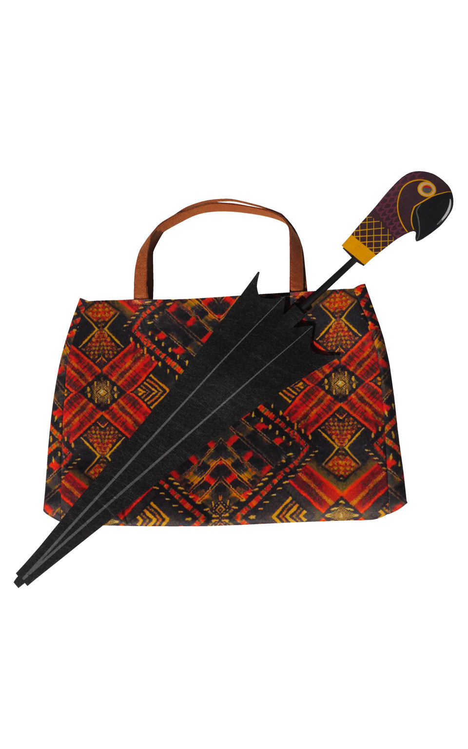 Mary Poppins Returns patterned carpet bag and black umbrella with parrot handle