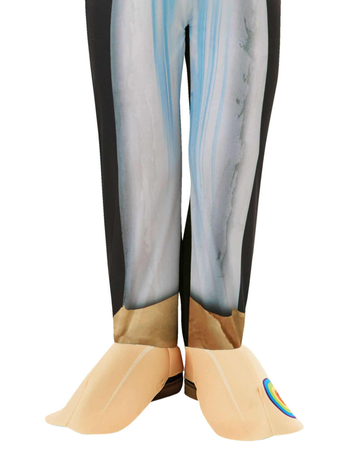 Close-up of the Forky jumpsuit legs with attached craft-stick foot covers