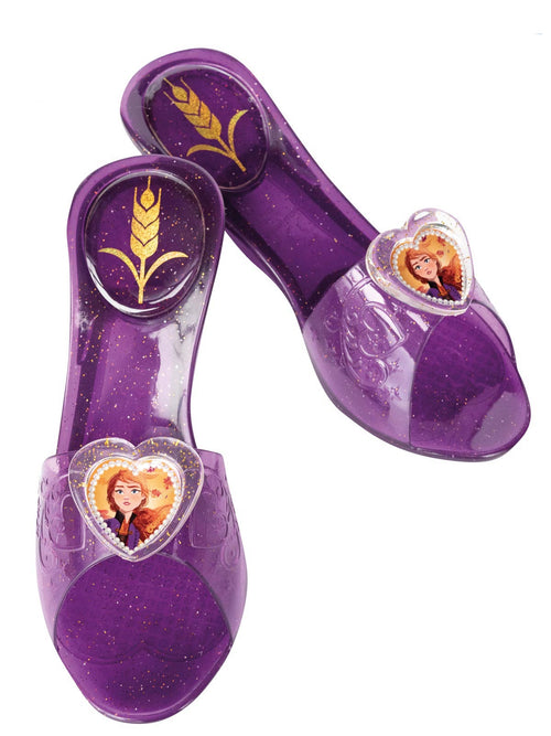 Purple glitter Anna Frozen 2 jelly shoes with heart gem detail
