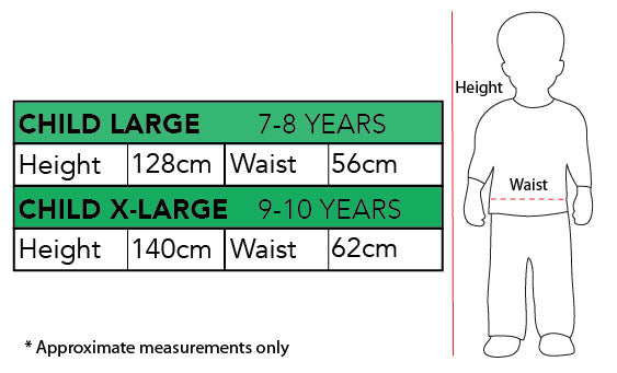 Size chart for the Hagrid Costume Harry Potter, Child