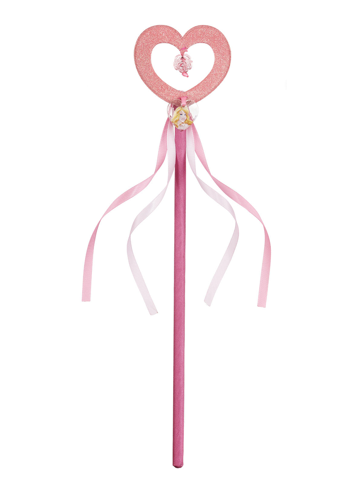 Aurora wand with a pink heart top and pink and white streamers