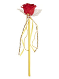 Belle wand with a red fabric rose top, gold streamers and a bubble chain