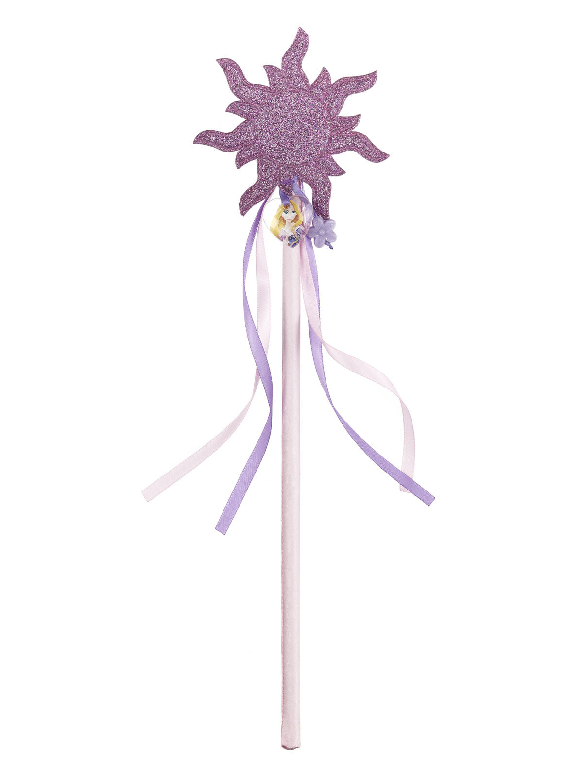 Rapunzel wand with a purple sun top, mauve and pale pink streamers
