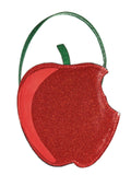 Glittery red apple-shaped Snow White accessory bag with green strap