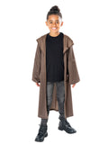 Child wearing a long brown hooded Obi Wan Kenobi robe