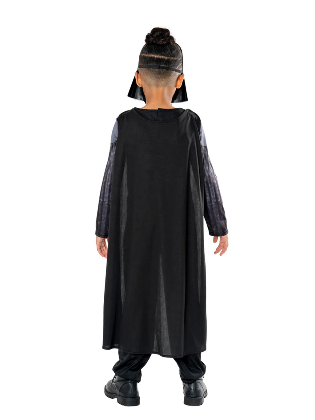 Back view of the Darth Vader costume showing the long black cape