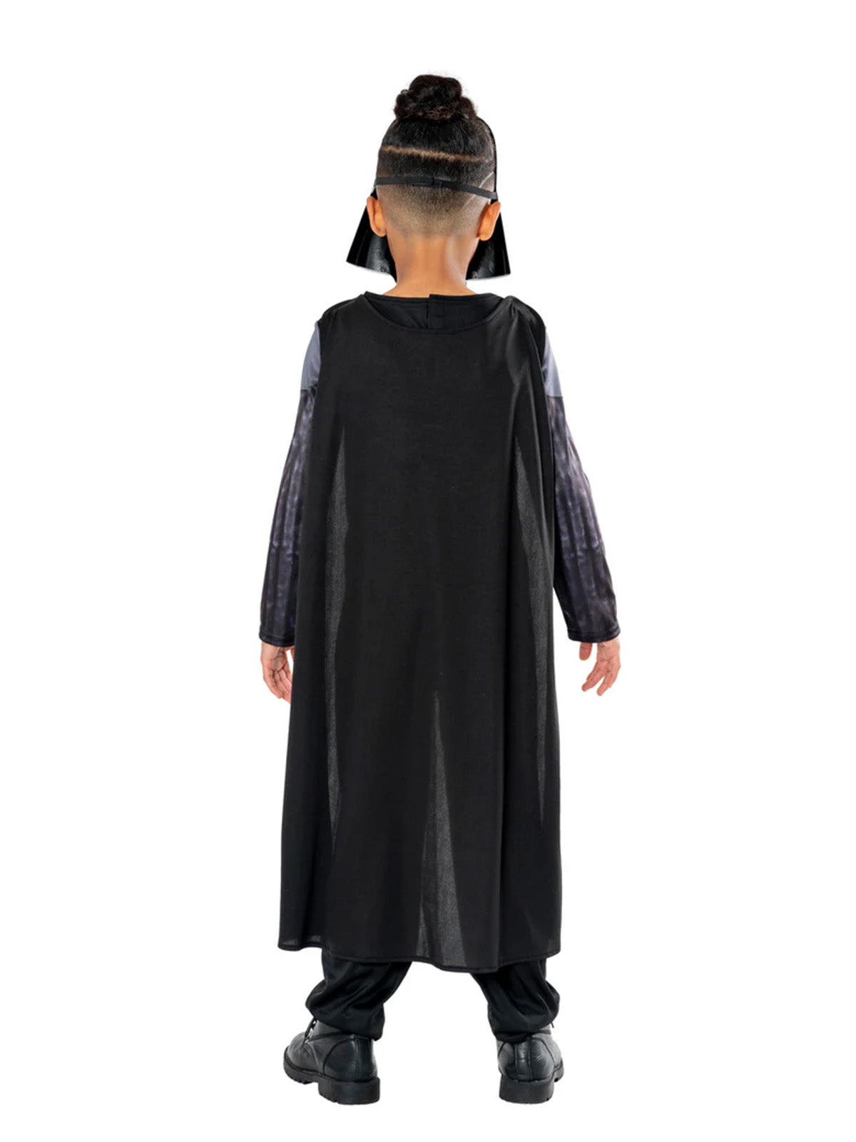 Back view of the Darth Vader costume showing the long black cape