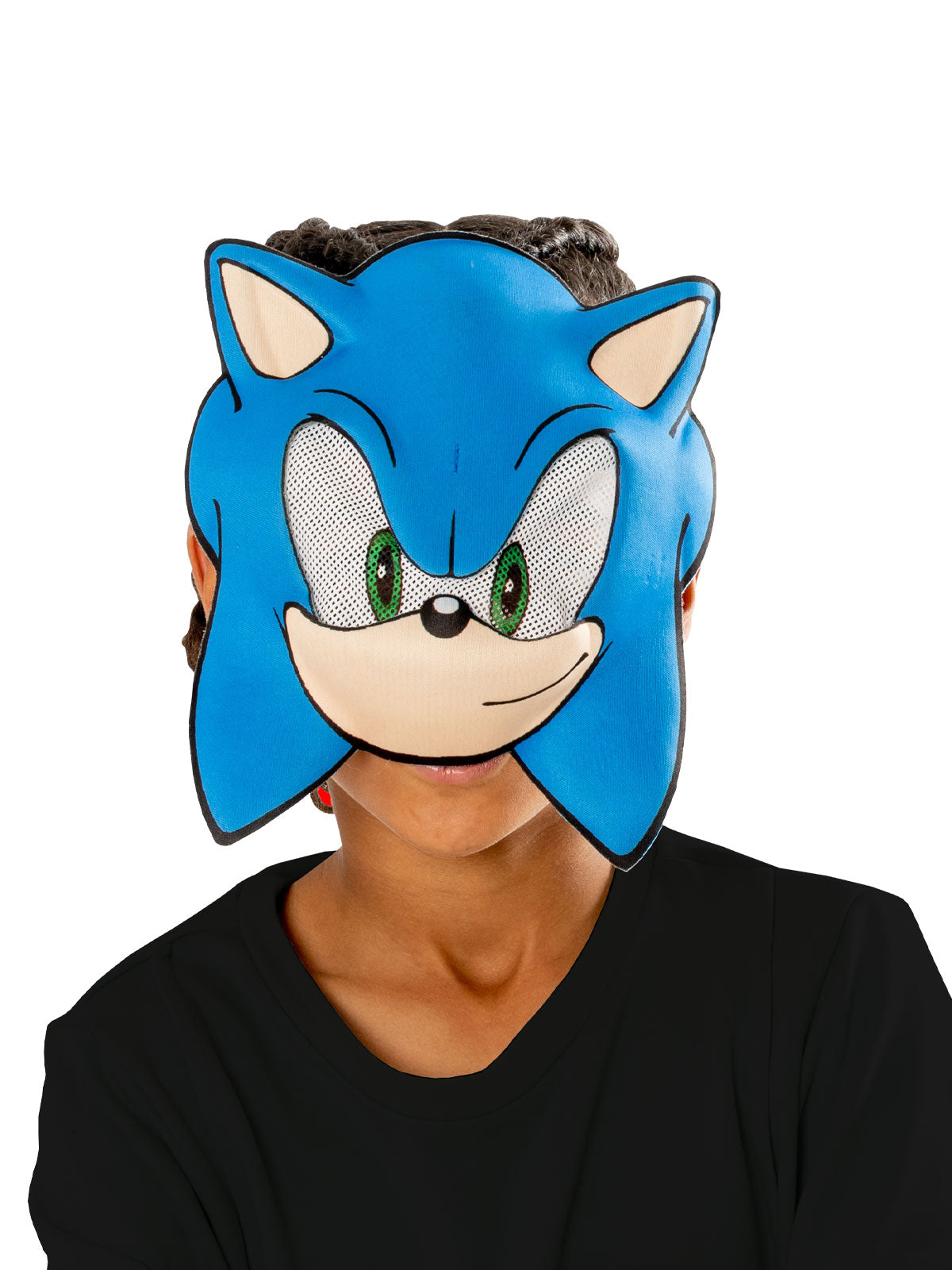 Child wearing the blue Sonic the Hedgehog foam half mask