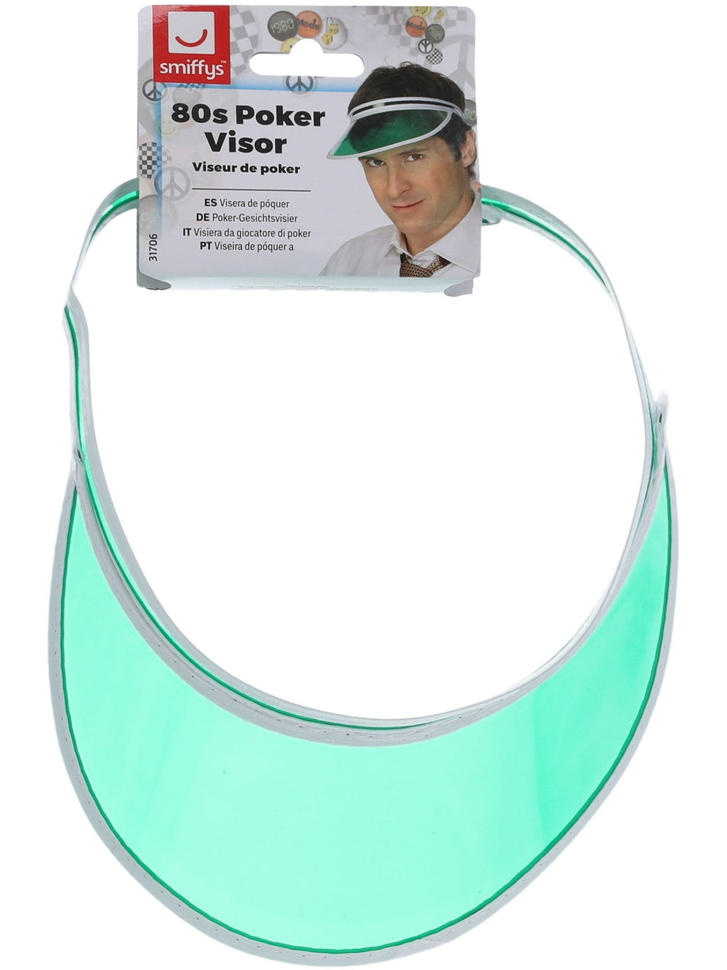 Green poker visor in its retail packaging