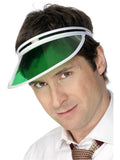 Man wearing a green transparent poker visor