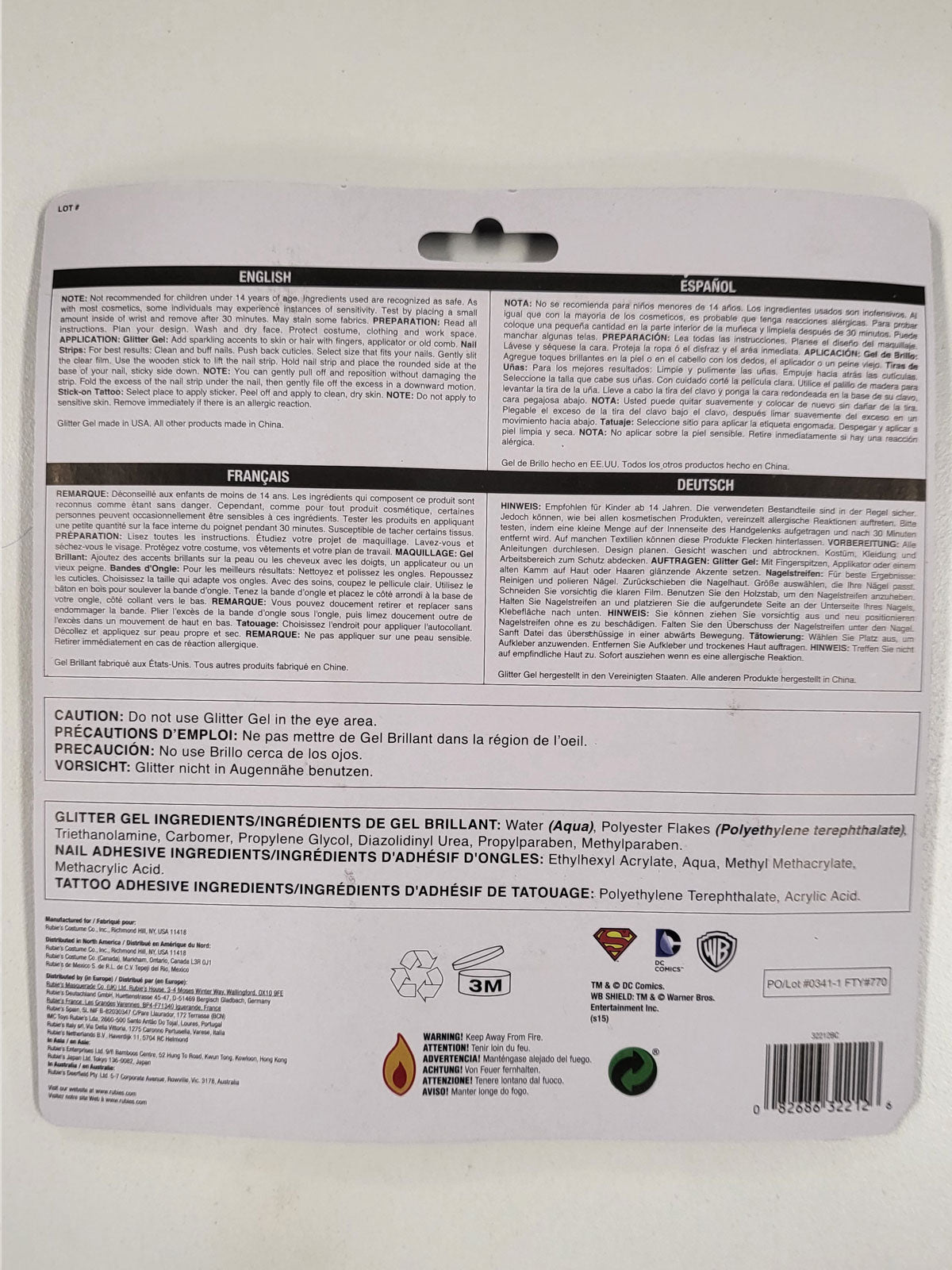 Back of the Supergirl accessory kit packaging