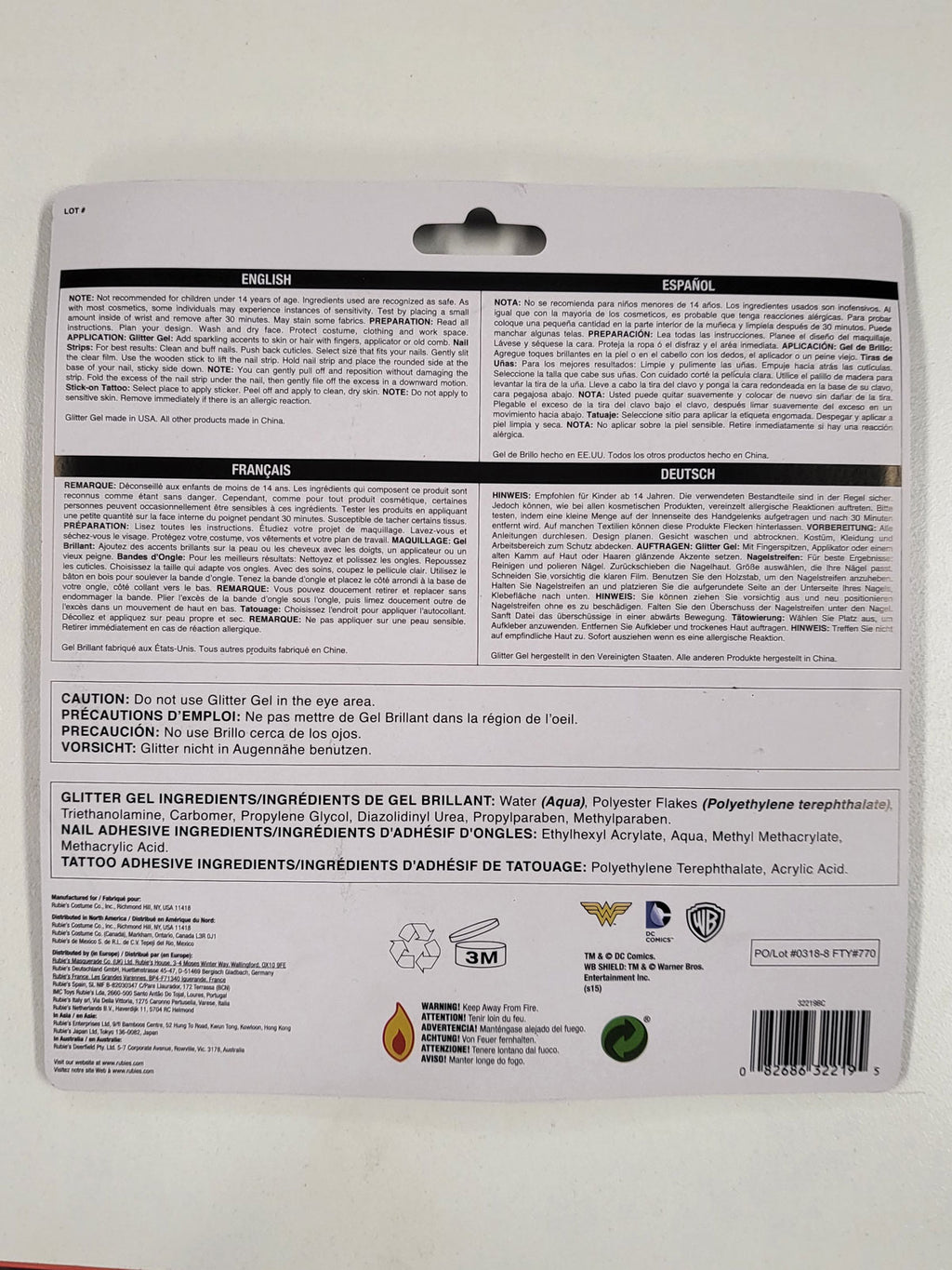 Back of the Wonder Woman accessory kit packaging