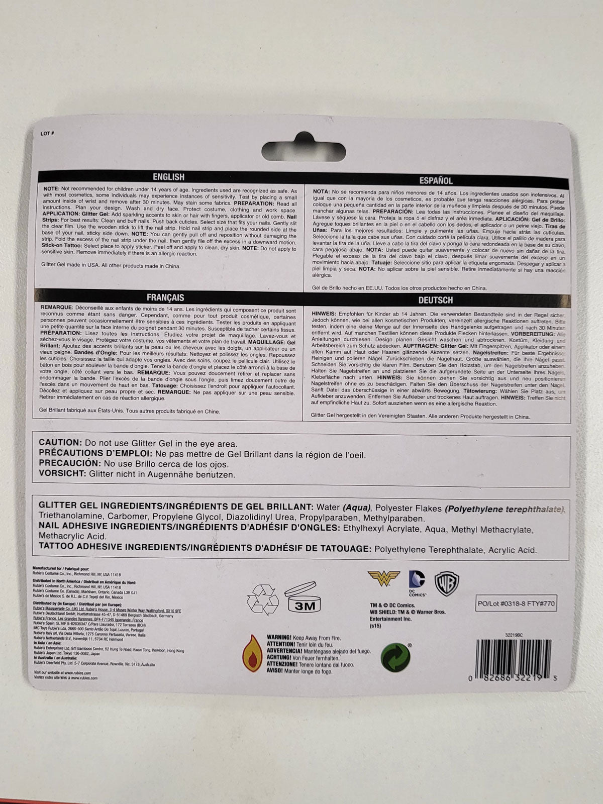 Back of the Wonder Woman accessory kit packaging