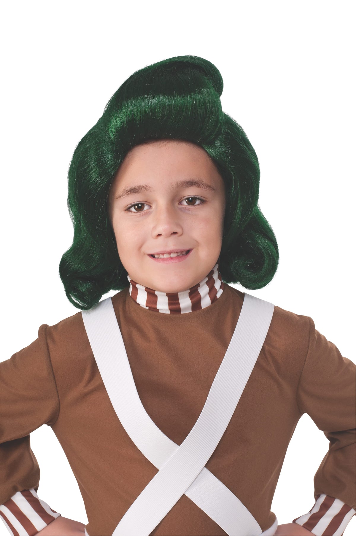 Boy wearing the green bouffant Oompa Loompa wig