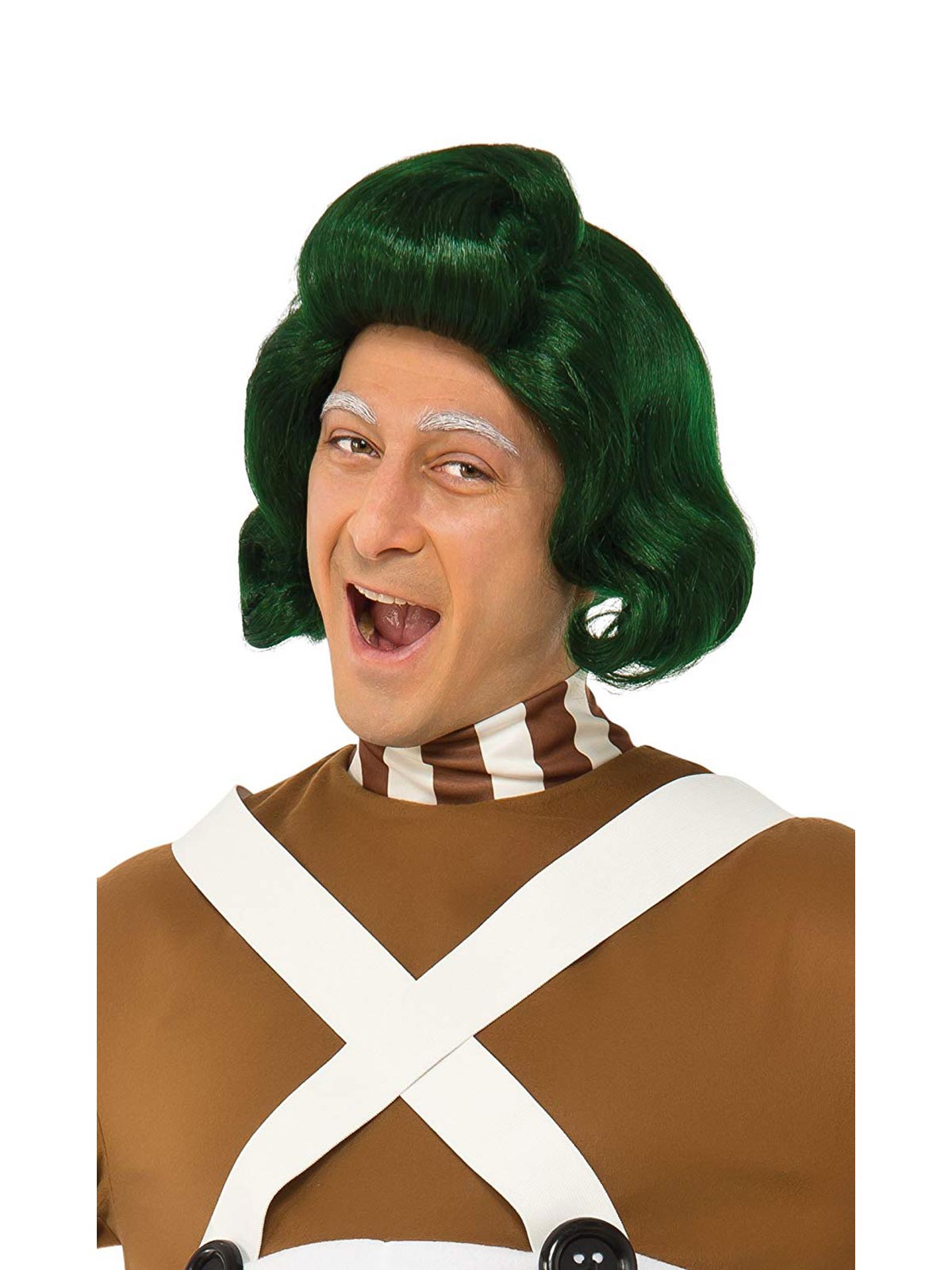 Man wearing the green bouffant Oompa Loompa wig