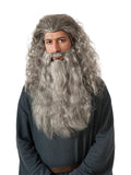 Man wearing the long curly grey Gandalf wig and long grey beard