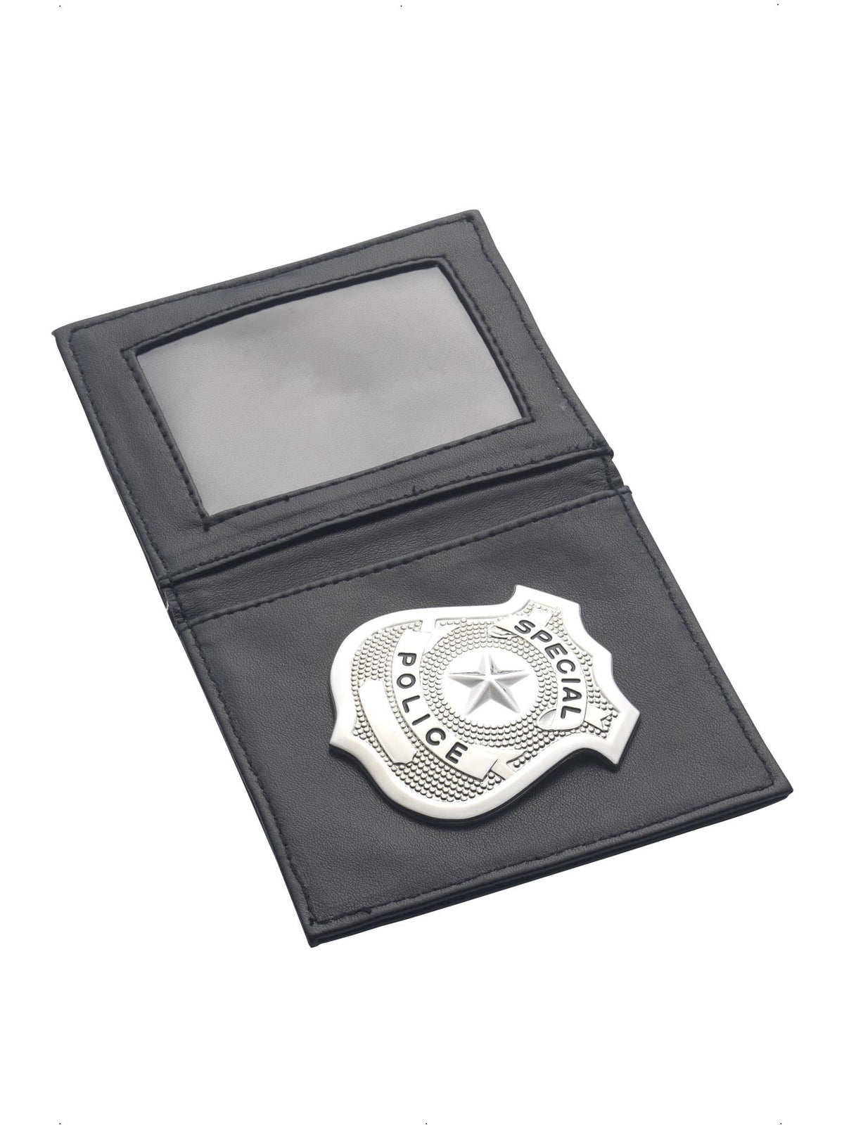 Black ID wallet with silver police badge