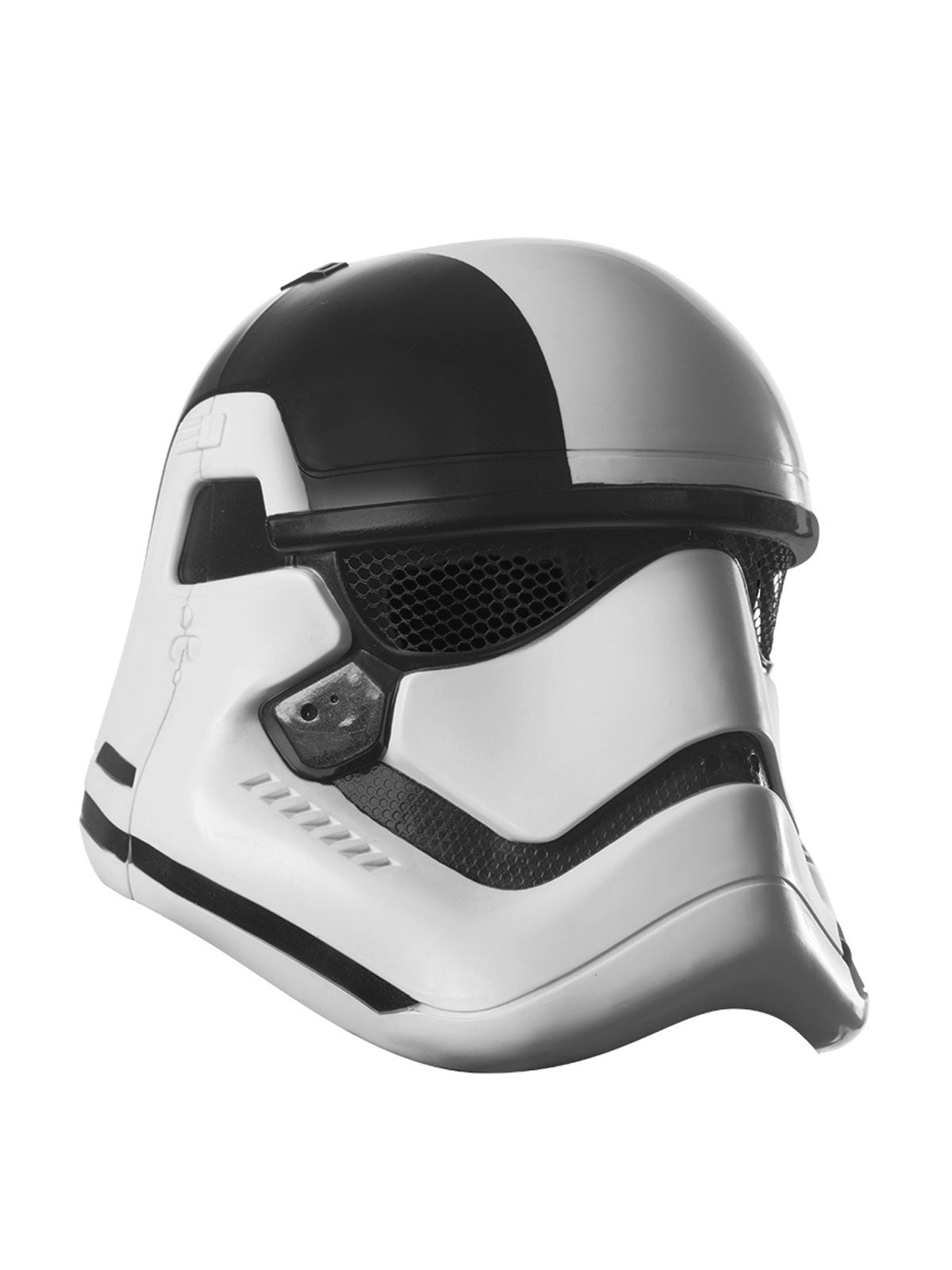 White and black Executioner Trooper two-piece helmet mask, side view