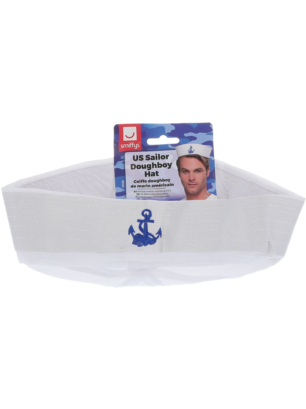 White sailor doughboy hat in its retail packaging