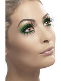 Close-up of green glitter false eyelashes