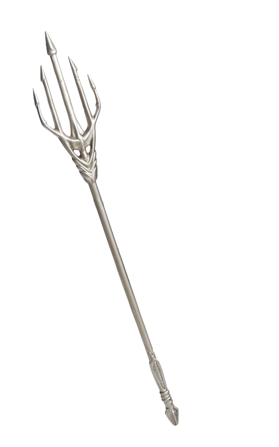 Silver five-pronged Aquaman trident for kids in moulded plastic