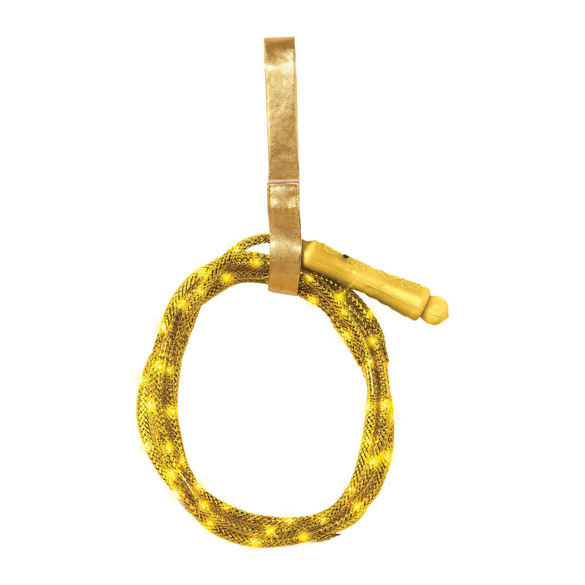 Coiled glittery gold Wonder Woman light-up lasso with handle and wrist strap