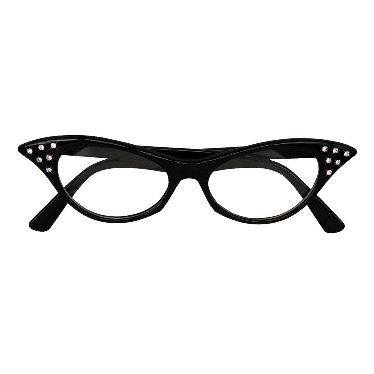 Black cat-eye 50s style glasses with diamante corners