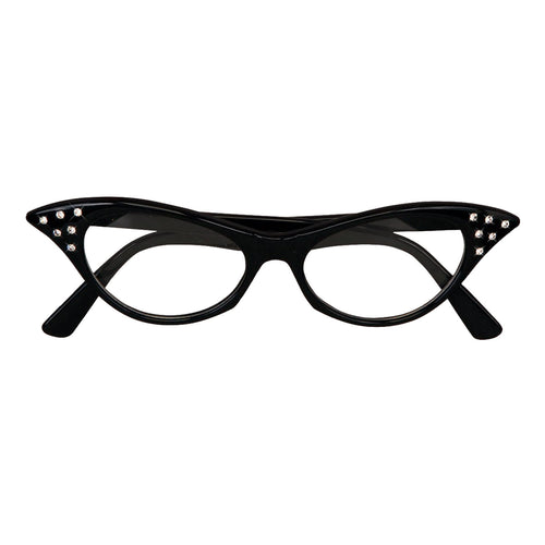 Black cat-eye 50s style glasses with diamante corners