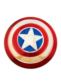 Round Captain America shield with red and white rings, a blue centre and a silver star