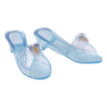 Pair of blue glitter Cinderella jelly shoes with a clear strap and heart