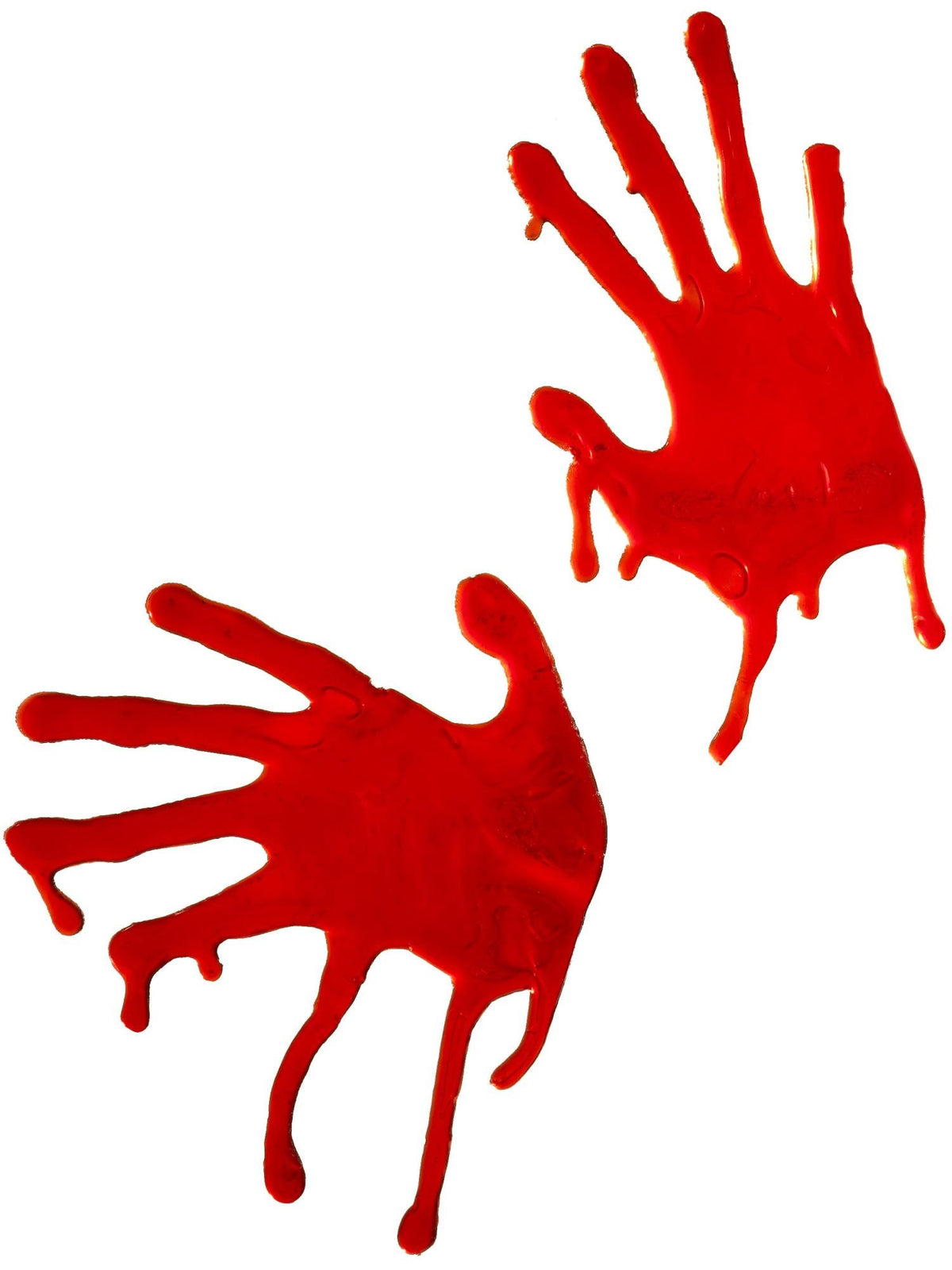 Two red bloody handprint window decorations