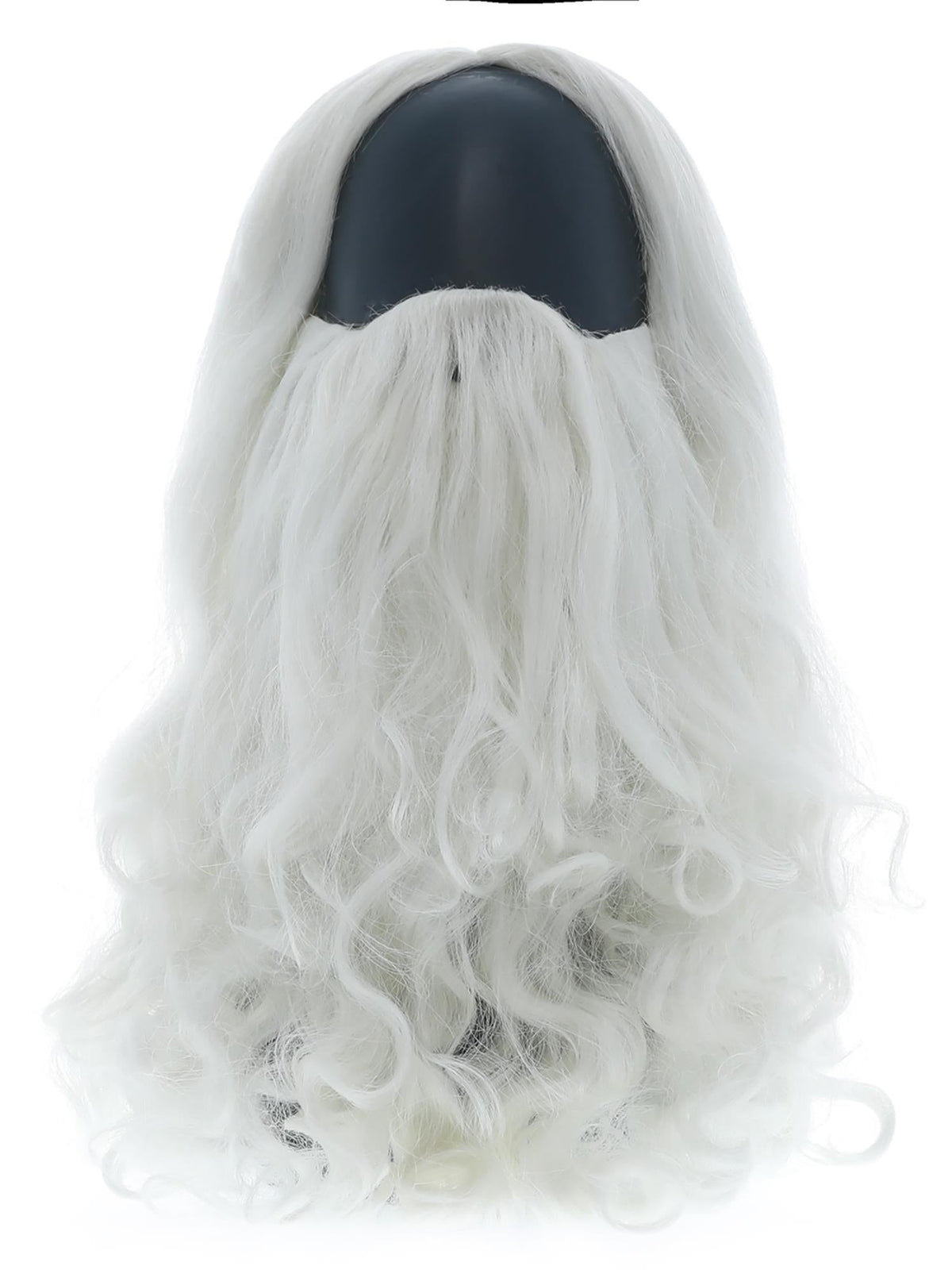 Long white Santa wig and beard shown on their own