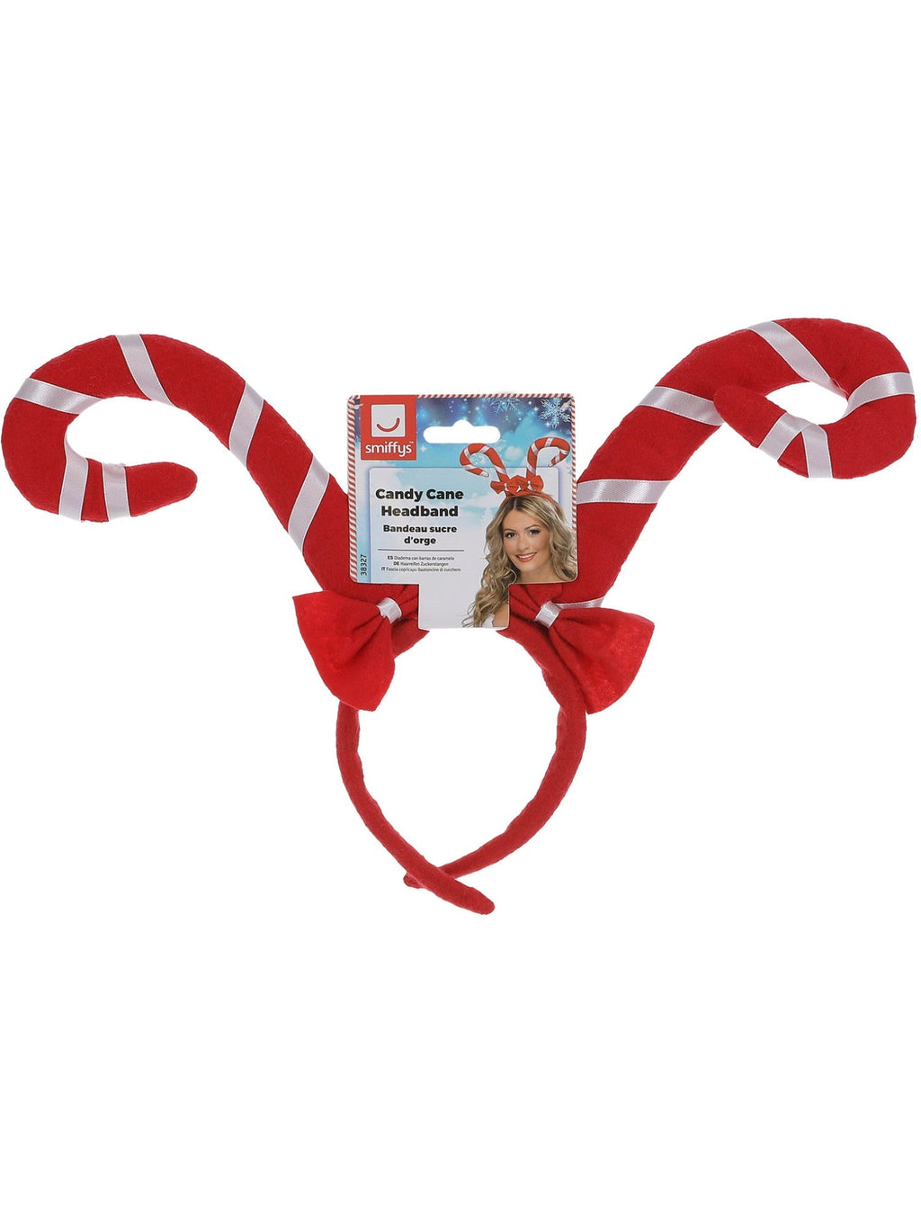 Candy cane headband in its retail packaging