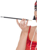 Hand holding a black flapper cigarette holder with silver mouthpiece and white tip
