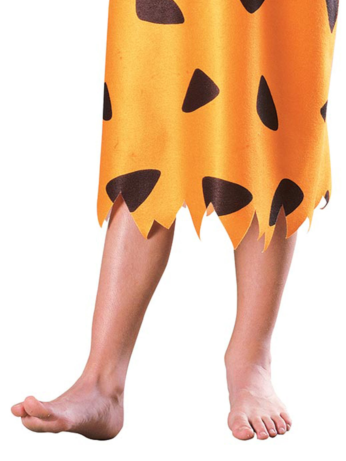 Close-up of the jagged hem of Fred Flintstone's orange tunic with black spots