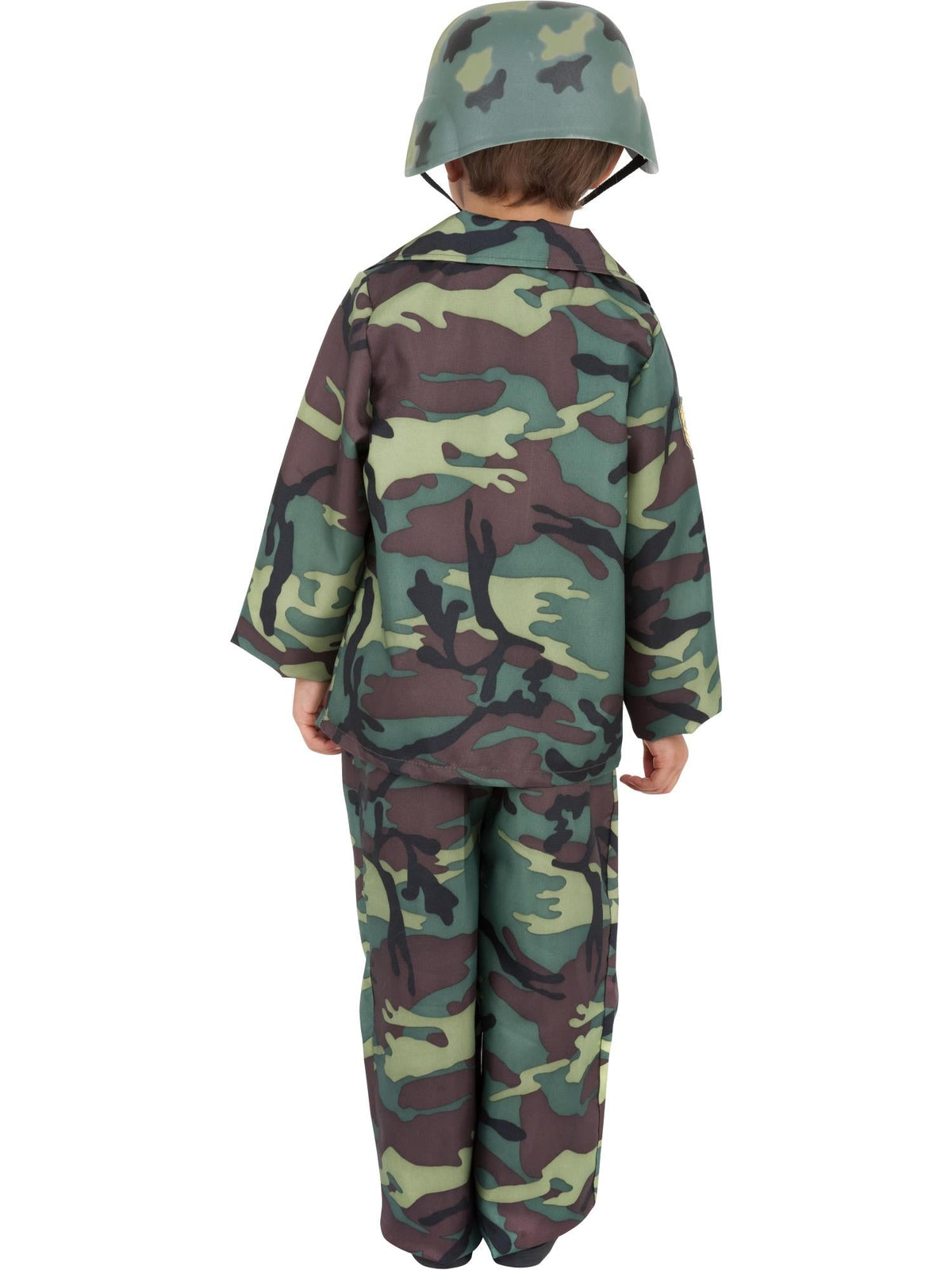 Back view of the camouflage army boy jacket and pants