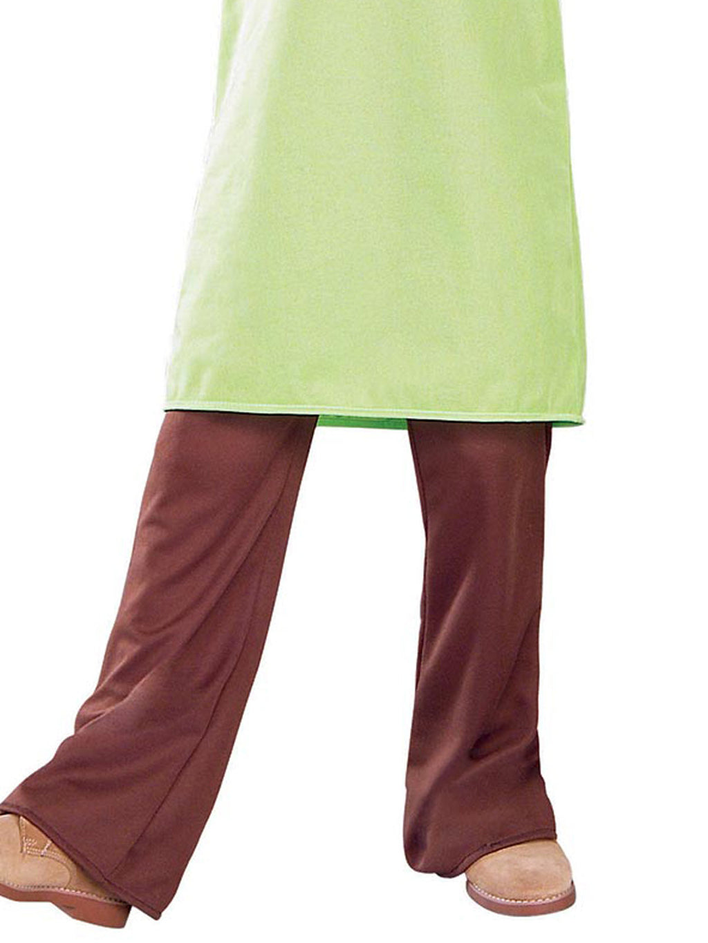 Close-up of the Shaggy costume's green tunic hem and brown elastic-waist pants