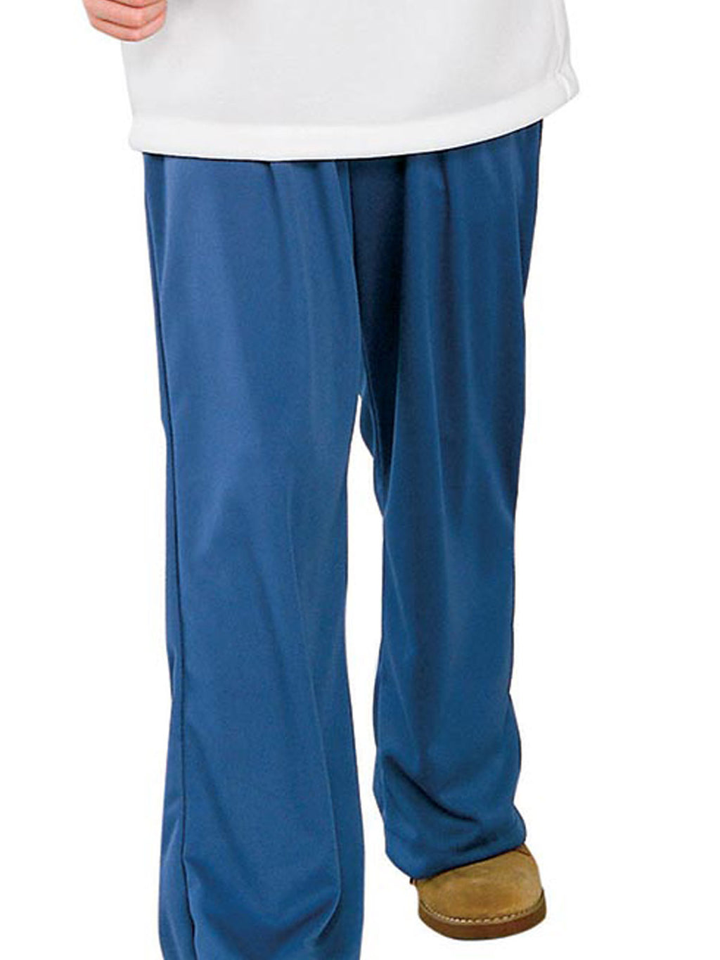 Close-up of the white shirt and blue pants on the Fred Jones Scooby-Doo costume