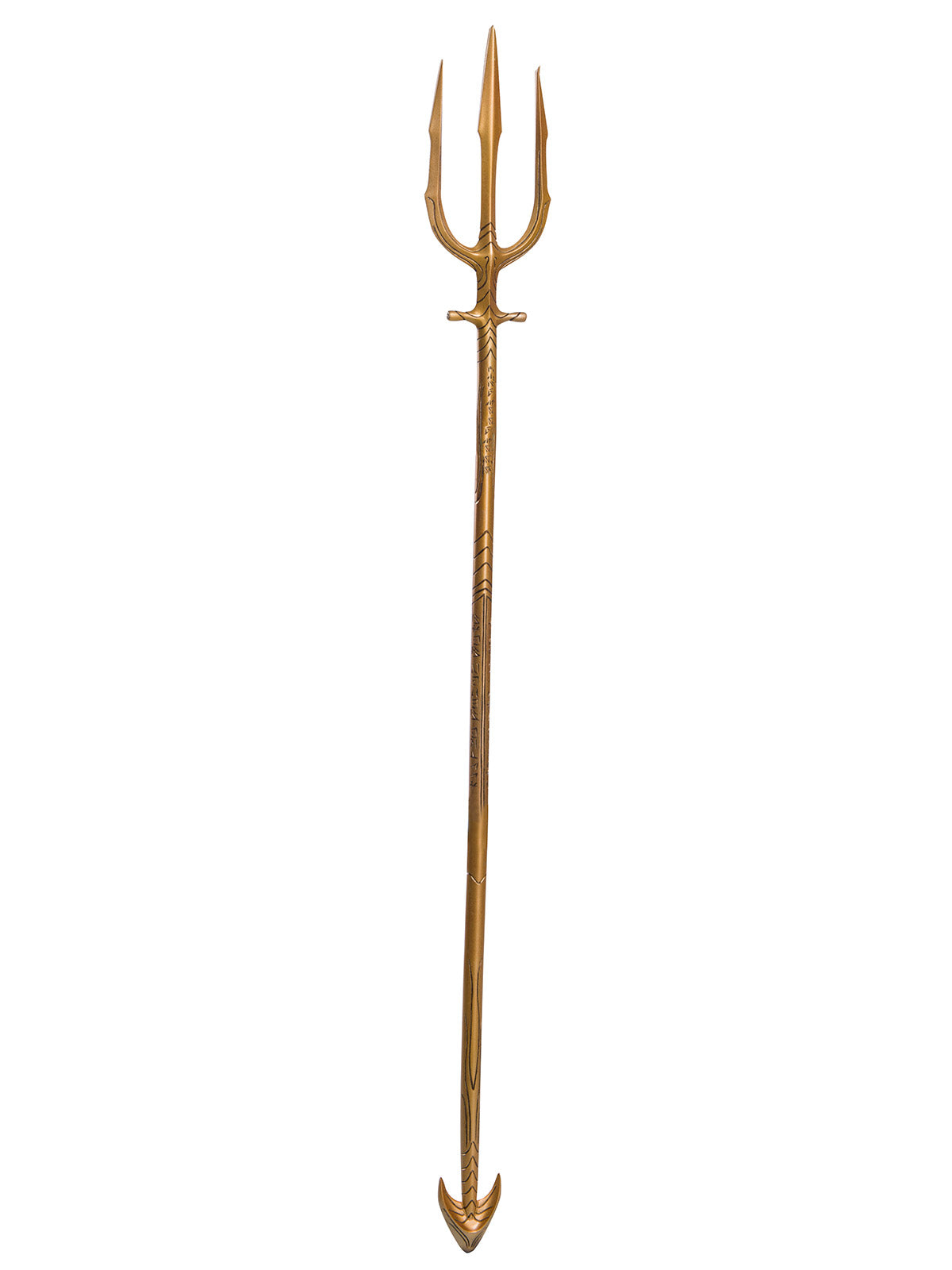 Gold three-pronged Aquaman trident in moulded plastic