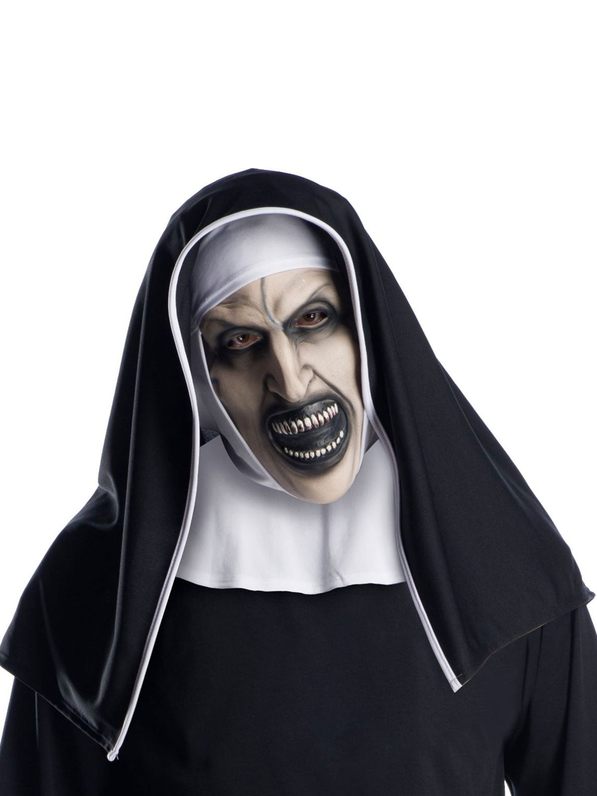 Person wearing The Nun 3/4 mask with black and white headpiece