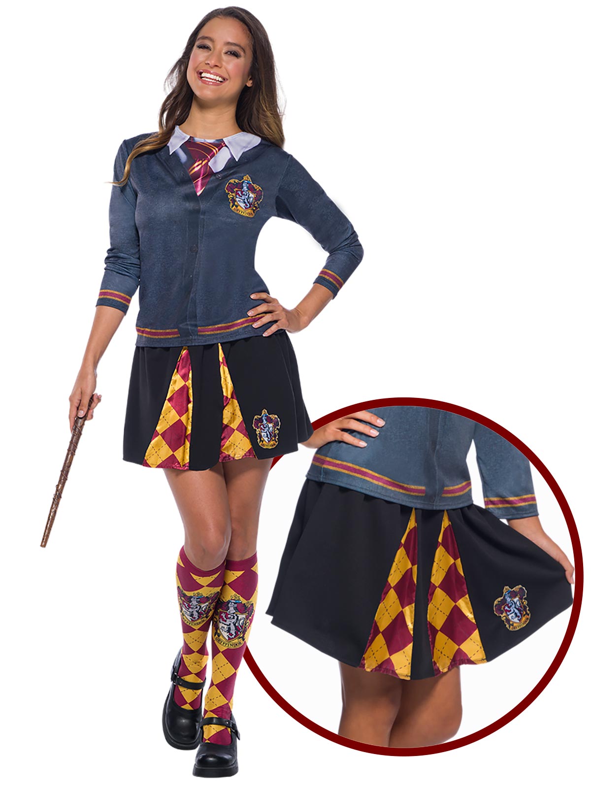 Gryffindor skirt with maroon and gold inset panels, teen and adult size