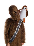 Moulded Porg figure sitting on the shoulder of a Wookiee costume