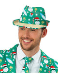 Man wearing a green Aussie Christmas print trilby hat