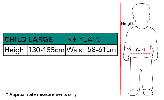Size chart for the Professor Dumbledore Robe, Child