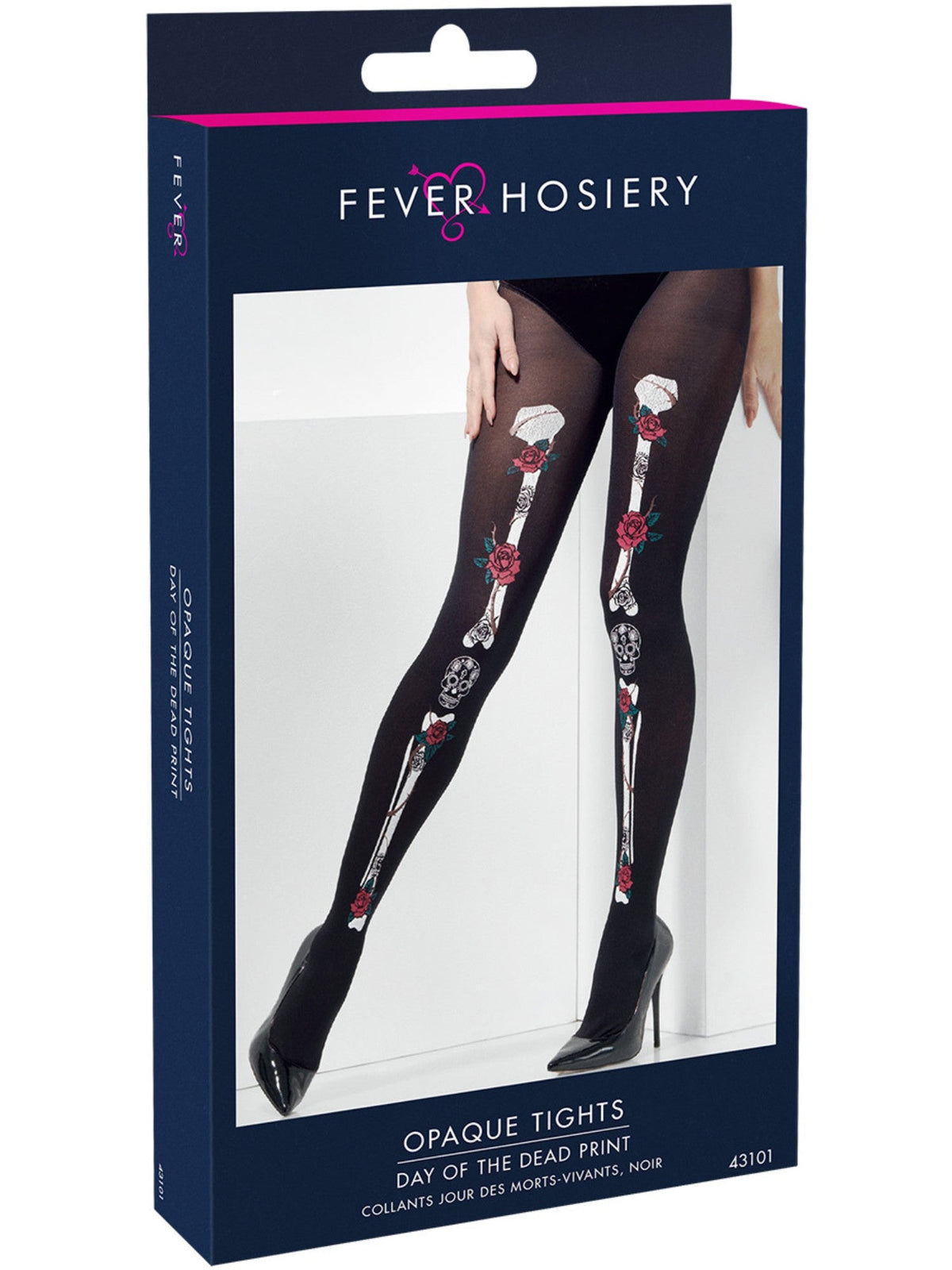 Day of the Dead tights in their retail packaging