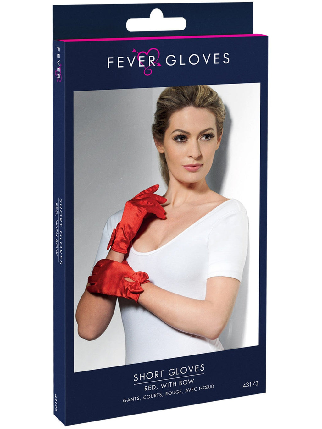 Short red gloves in their retail packaging