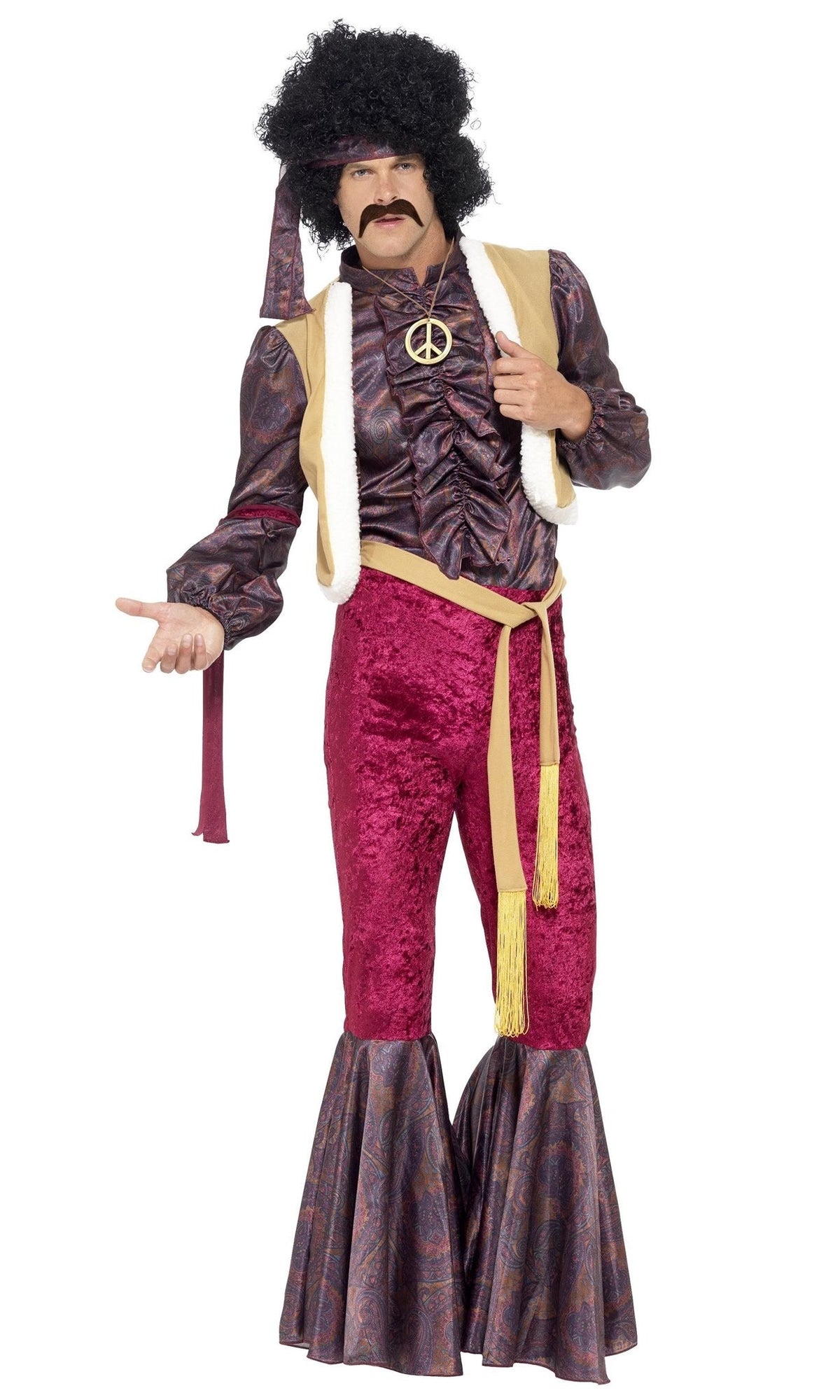 Jimi Hendrix 70s rocker shirt with attached waistcoat, flares and headband