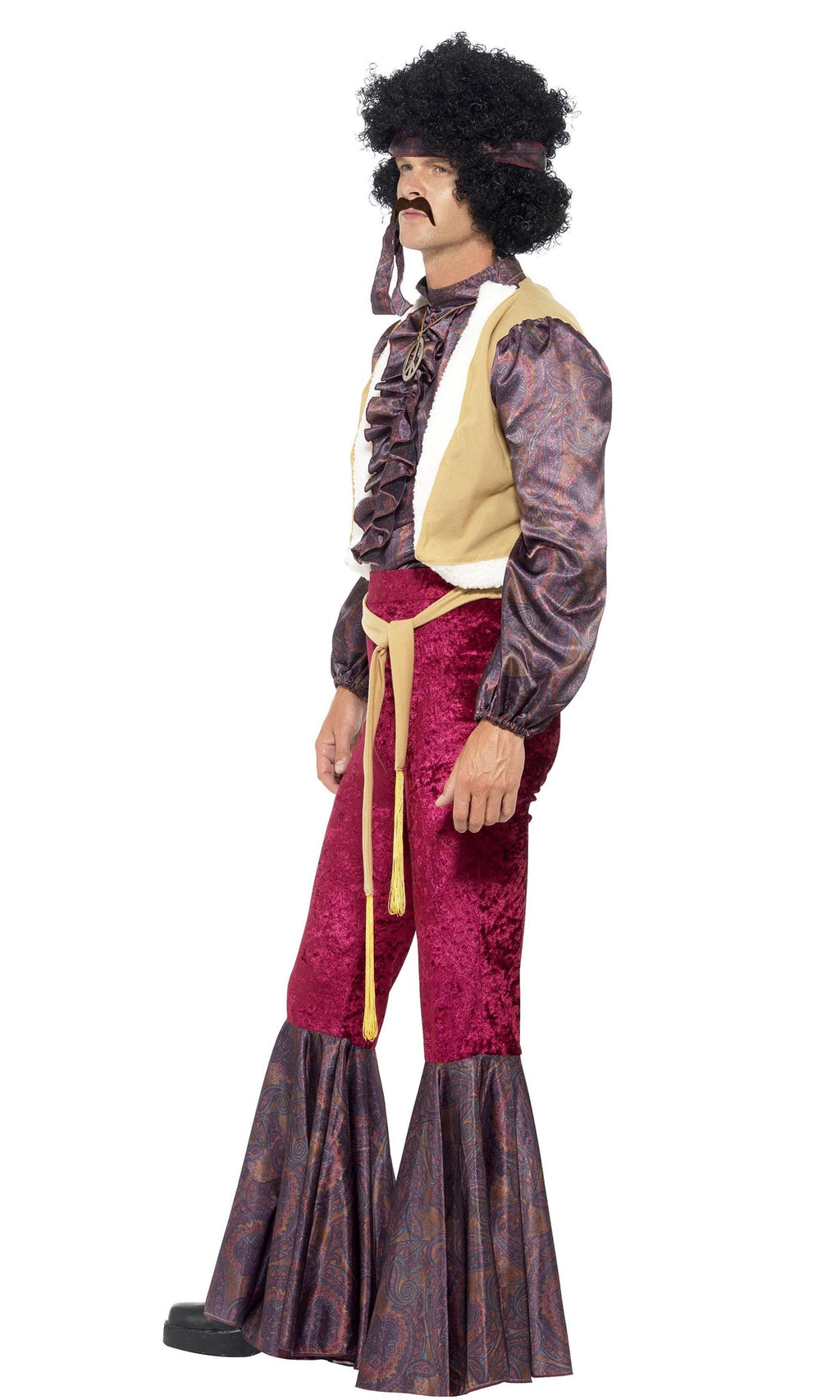 Side of Jimi Hendrix 70s rocker shirt with attached waistcoat, flares and headband
