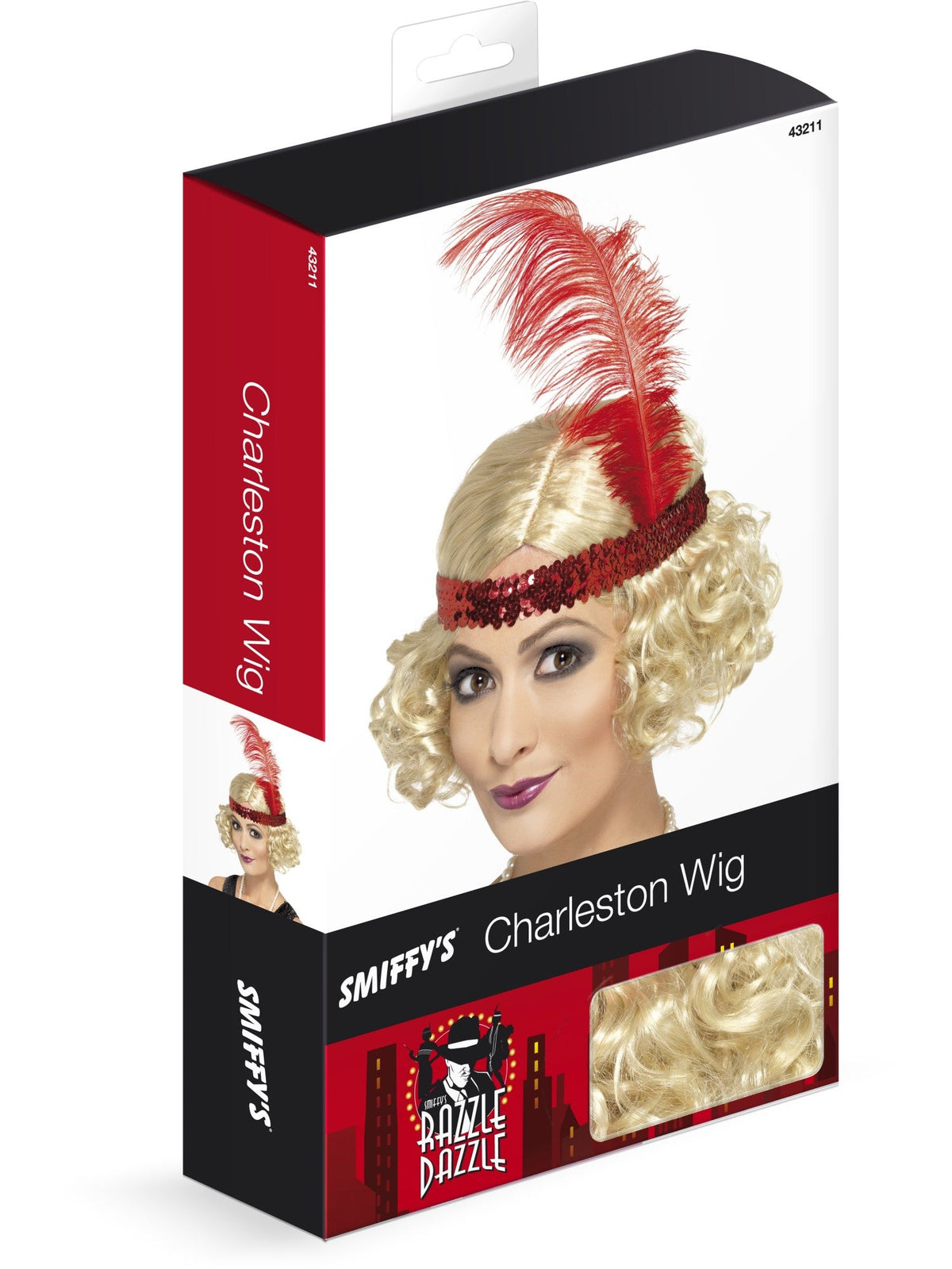 Charleston wig in its retail packaging